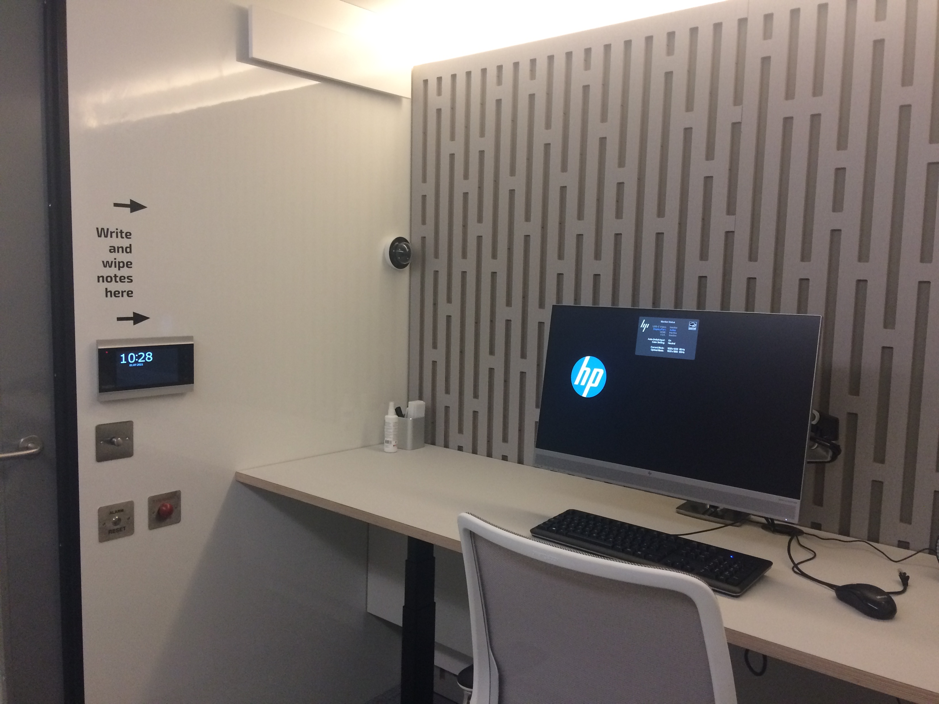 Desk and computer screen inside the SafePod